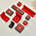 A1 Hollow Out Jewelry Box with Fu Character for Custom Logo Branding and Boutique Identity Red Hinged Rigid Packaging Case