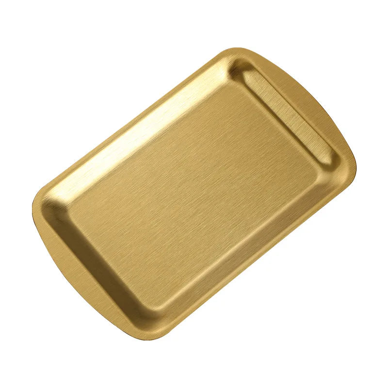 Hot Sale 18/10 Stainless Steel Service Flat Bottom Tray Golden Square Plate Korean BBQ Plate Jewelry Dish
