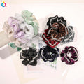 QIYUE Mesh Velvet Scrunchies with White Rhinestone Women Hair Tie Scrunchy