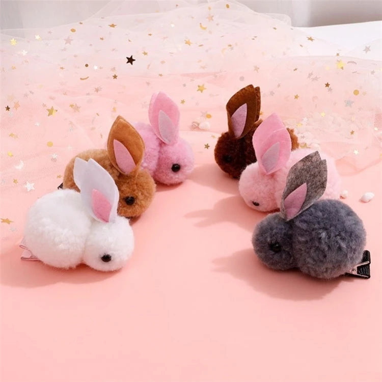Popular Cute Pompom Bunny Girl Hairpin Lovely Furry Rabbit Kids Hairpin