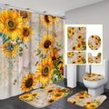 Sunflower Shower Curtain Bathroom Decoration Curtain with 12 Shower Curtain Hooks