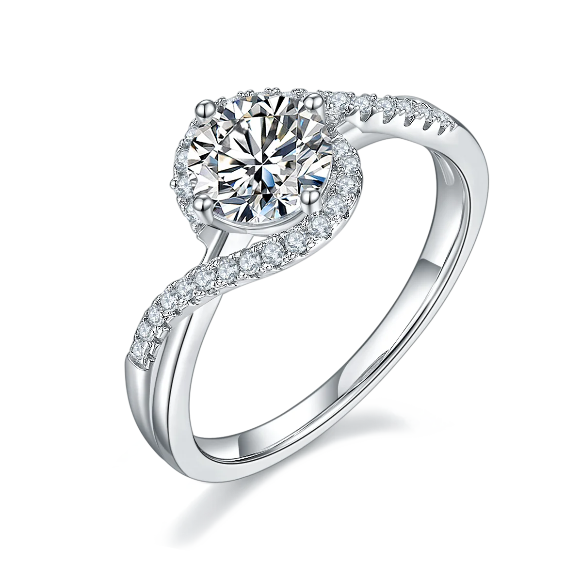 Fashion Popular Custom Luxury Gemstone Jewelry S925Angel's Eye White Gold Plated Moissanite 1.0ct Circular Engagement Ring