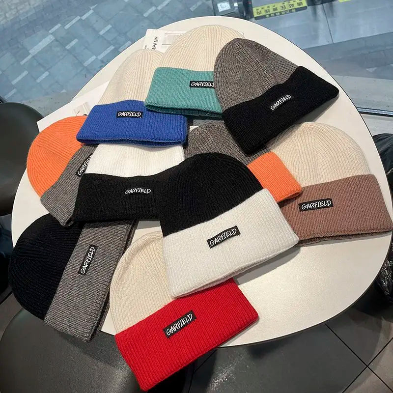 Unisex Winter Hats Good Quality 3D Embroidery Solid Color Two Tone Beanie Warmly Knitted Customized Blank Cuff for Adults