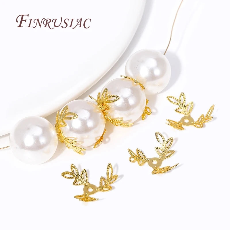 18K Gold Plated Brass DIY Beading Jewelry Making Supplies Large Leaf Shape Filigree Bead Caps Flower Caps Beads-Wholesale