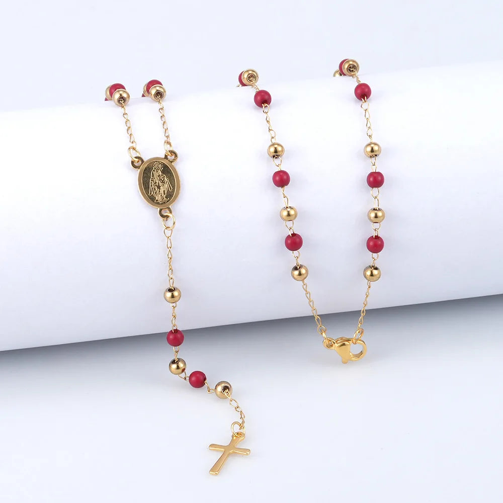 Lady of Guadalupe Virgin Mary Oval Medal Rosary Necklace Cross Crucifix Religious Jewelry