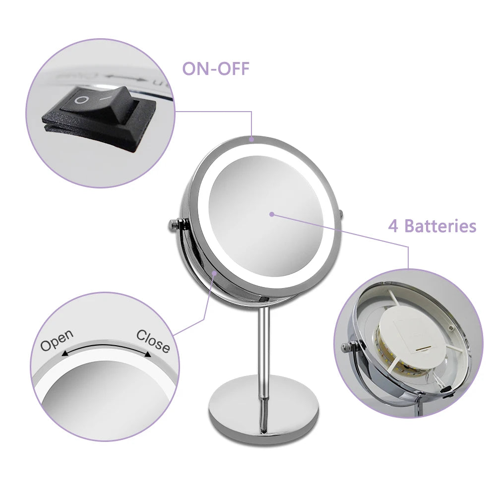Hot Sale Lighted Magnified Metal Round Double Sided Desk Makeup Mirror