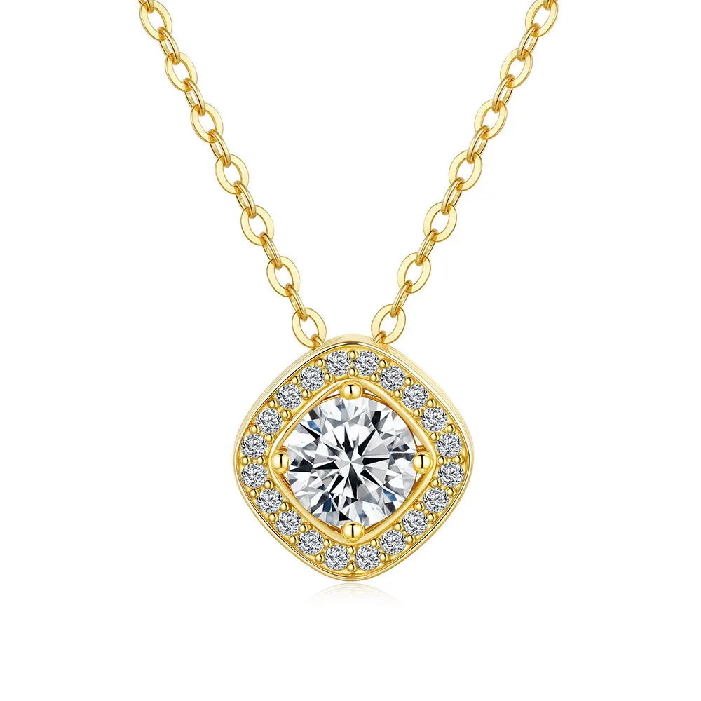 Factory Wholesale 925 Sterling Silver Fine Jewelry 1Carat Moissanite Pendant Necklace for Women's Wedding Trendy Design