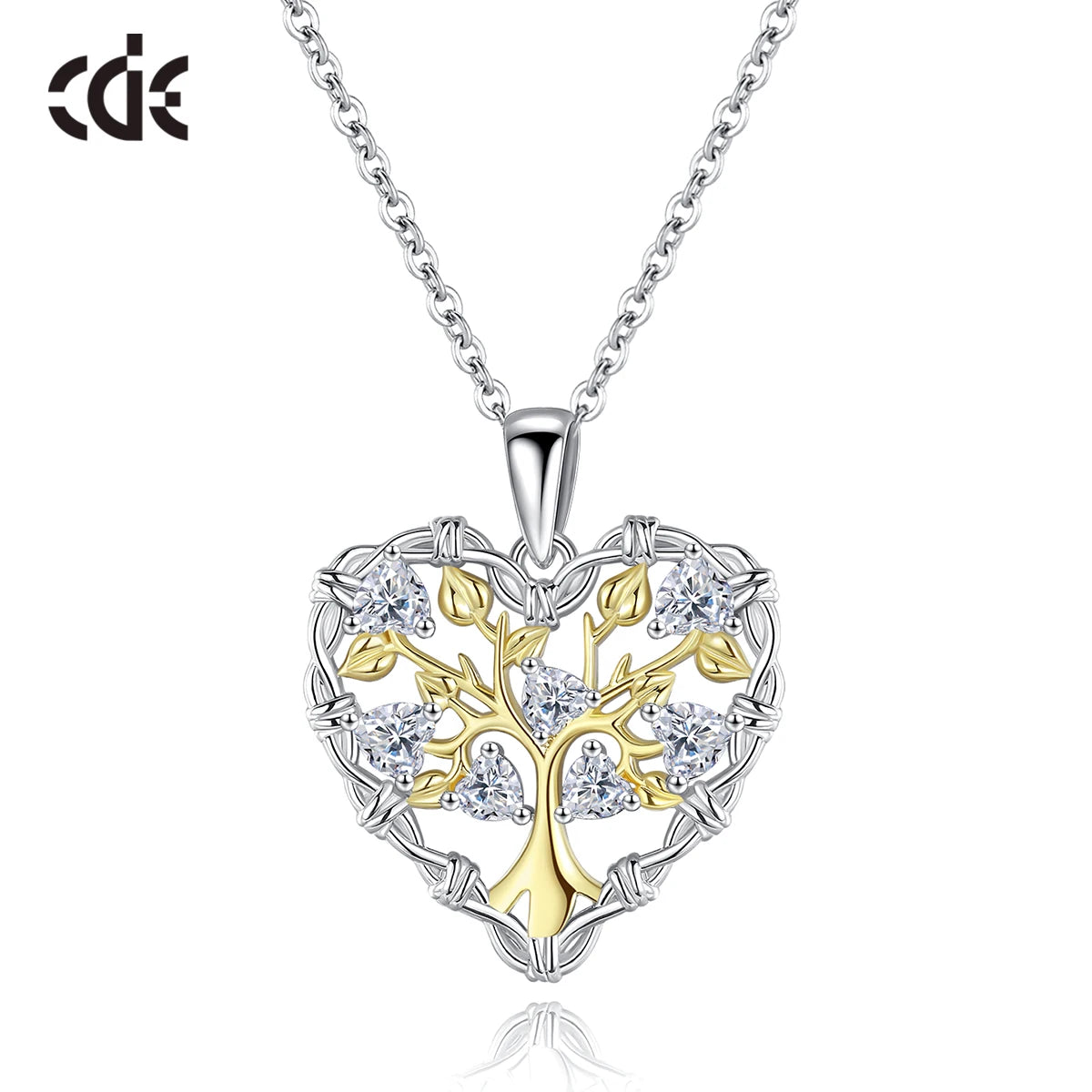 CDE YN1108 Trendy Jewelry 925 Sterling Silver Life of Tree Necklace Heart-Shaped Necklace Zircon Plata De Collar Heart Necklace