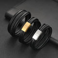 New Design Matte Silver Stainless Steel Clasp Multi Genuine Leather Bracelet for Men With Custom Logo