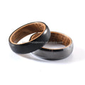 Men's Women's Tungsten Wedding Band 6mm Silver Black Plated Whiskey Barrel Wood Inside Beveled Edges Comfort Fit Engagement Ring