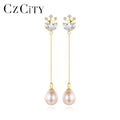 2026 CZCITY Jewelry Earing Silver Cubic Zirconia Trendy Pearl Freshwater Fashion Long Earring