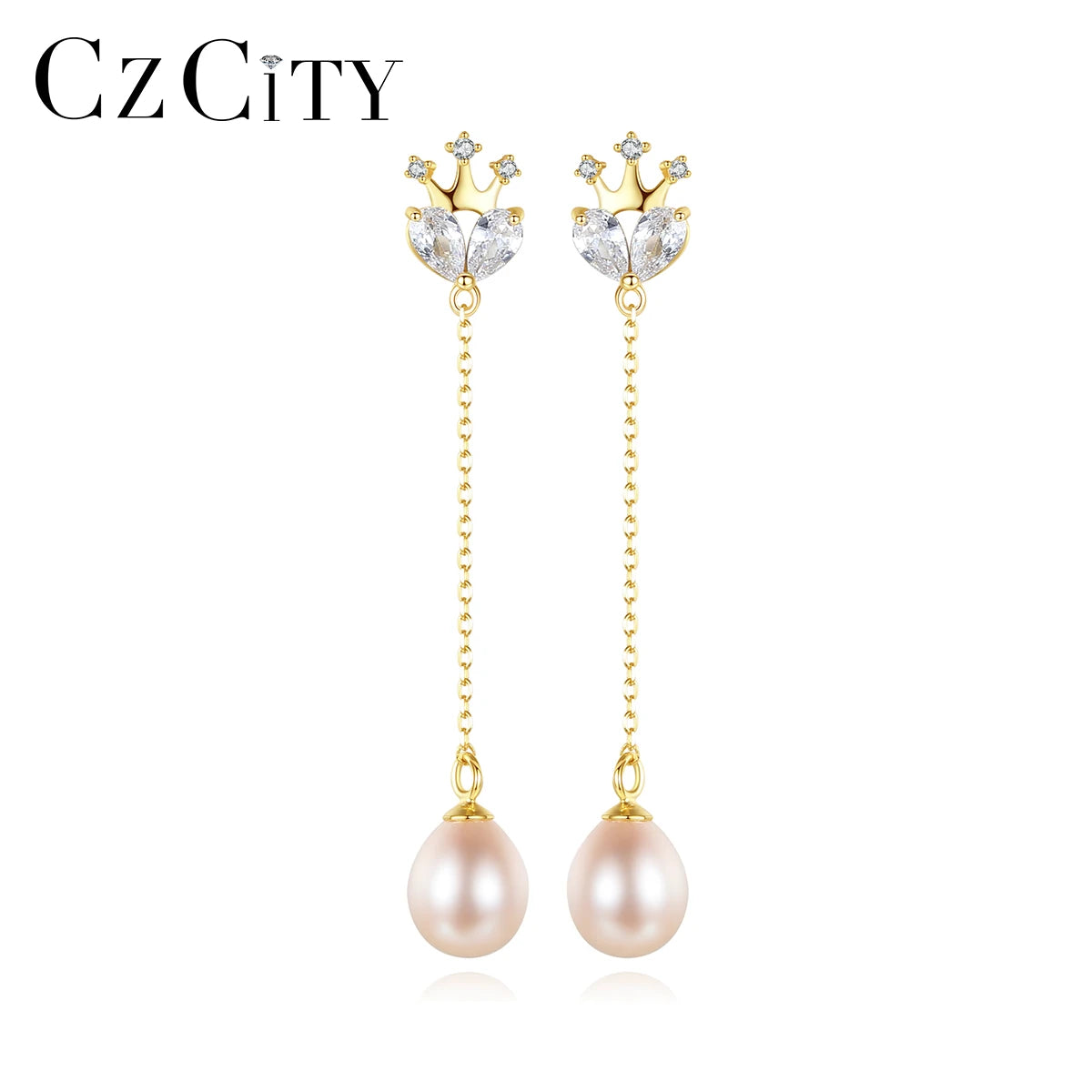 2026 CZCITY Jewelry Earing Silver Cubic Zirconia Trendy Pearl Freshwater Fashion Long Earring