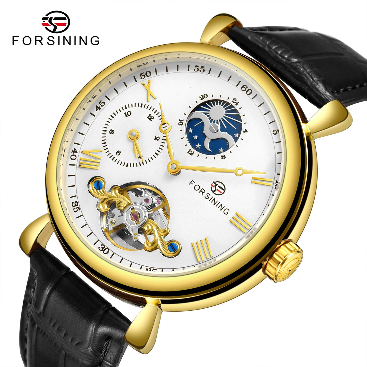 Forsining Brand Montre Pour Homme Watches Moon Phase Flying Tourbillon Automatic Mechanical Watch for Man Watches
