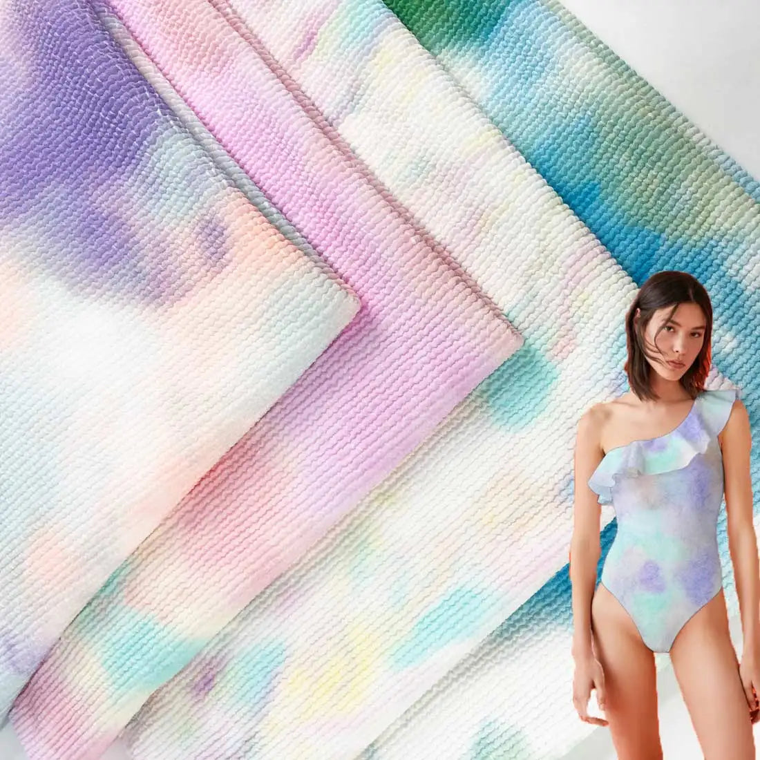 Nylon Printed Fabric Tie Dyed Customized Swim Breathable Nylon Seersucker Fabric for Bikini