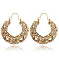 Wholesale Boho Vintage Ethnic Tribal Brass Printed Hollow Out Hoop Earrings Jewelry Women Supplier