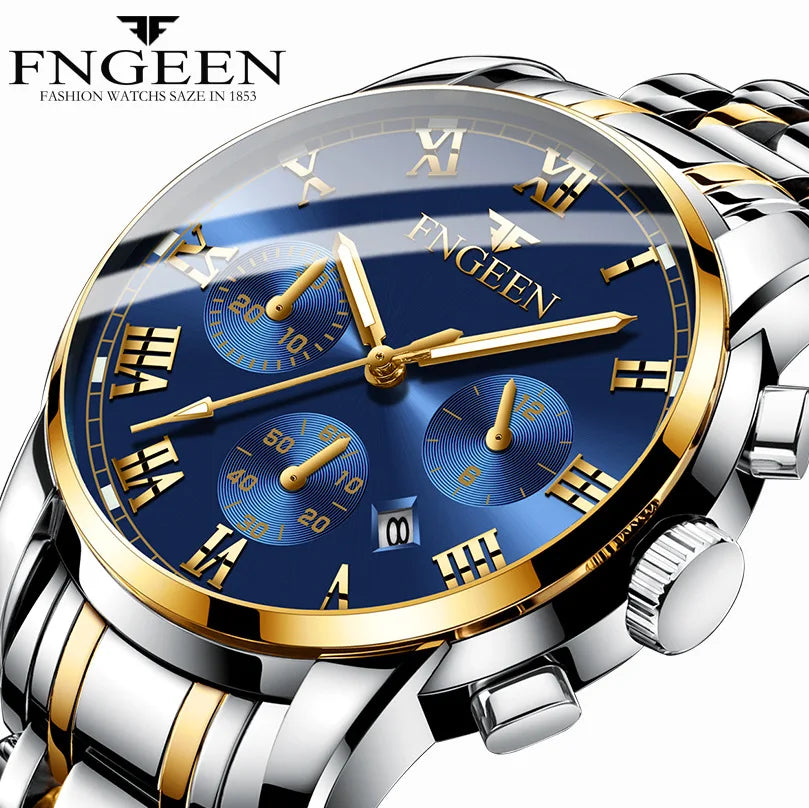 FNGEEN Watch Male 4006 Classics Stainless Steel Strap Quartz Watches Business Casual Mens Wristwatch Clock Montre Homme Reloj