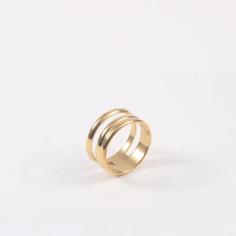 Tarnish Free High End 18K Gold Plated Three Layer Arc Statement Rings for Women Stainless Steel Jewelry