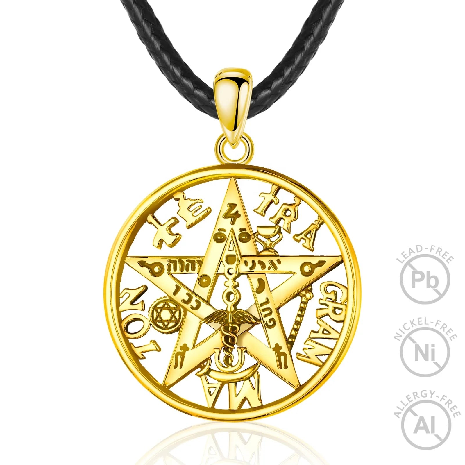 Tetragrammaton Pentagram Pendant Necklace Hollow Out Design 925 Sterling Silver 18K Gold Plated Men New Arrival Fine Jewelry