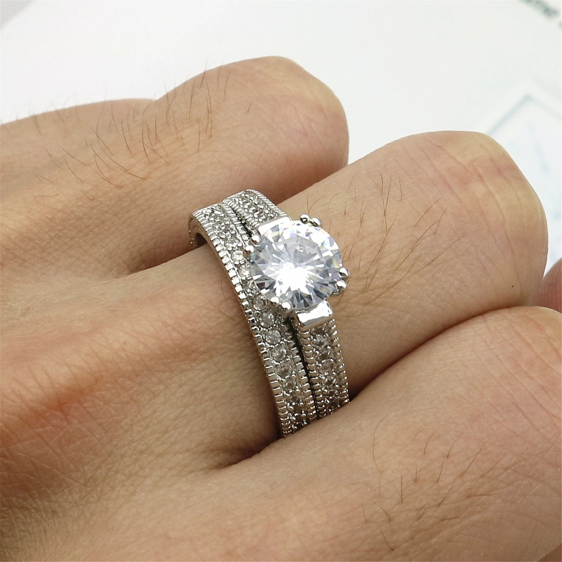 Factory Price Promise Ring US Size 6 to 10 Zircon Engagement Wedding Band Rings for Women Men Finger Party Jewelry a Pair Price