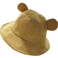 Korean Style Flat Fisherman Bucket Hat Cute Ears Wide Brim Lovely Corduroy for Women and Kids All-Match Casual Accessory