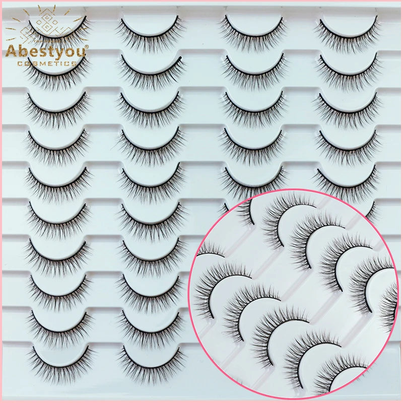Abestyou 10mm for 3D Synthetic Hair Handmade Lashes 20 Pairs Dramatic Thick Long Custom Logo Full Strip Natural Eyelashes
