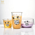 Custom Korea Cartoon Cute Glass High Borosilicate  Glass Cup  Drinking Glass Set