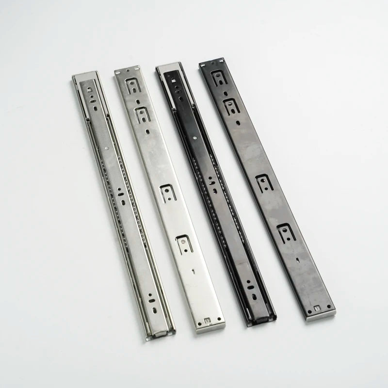 Side Mounted Ball Bearing 3-Fold Iron Drawer Slide Soft Close Telescopic Locking Push Open Kitchen Bathroom Drawer Sliding