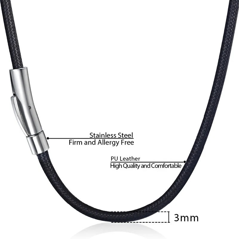 MECYLIFE Stainless Steel Clasp Men's Thin Edge Snap Necklace for Men Women Wax Rope Black Chain Leather Necklace Cord Wholesale