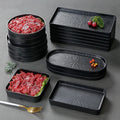Factory Wholesale Plastic BBQ Dish Black Matte Frosted Spiral Thread Rectangle A5 Melamine Plate