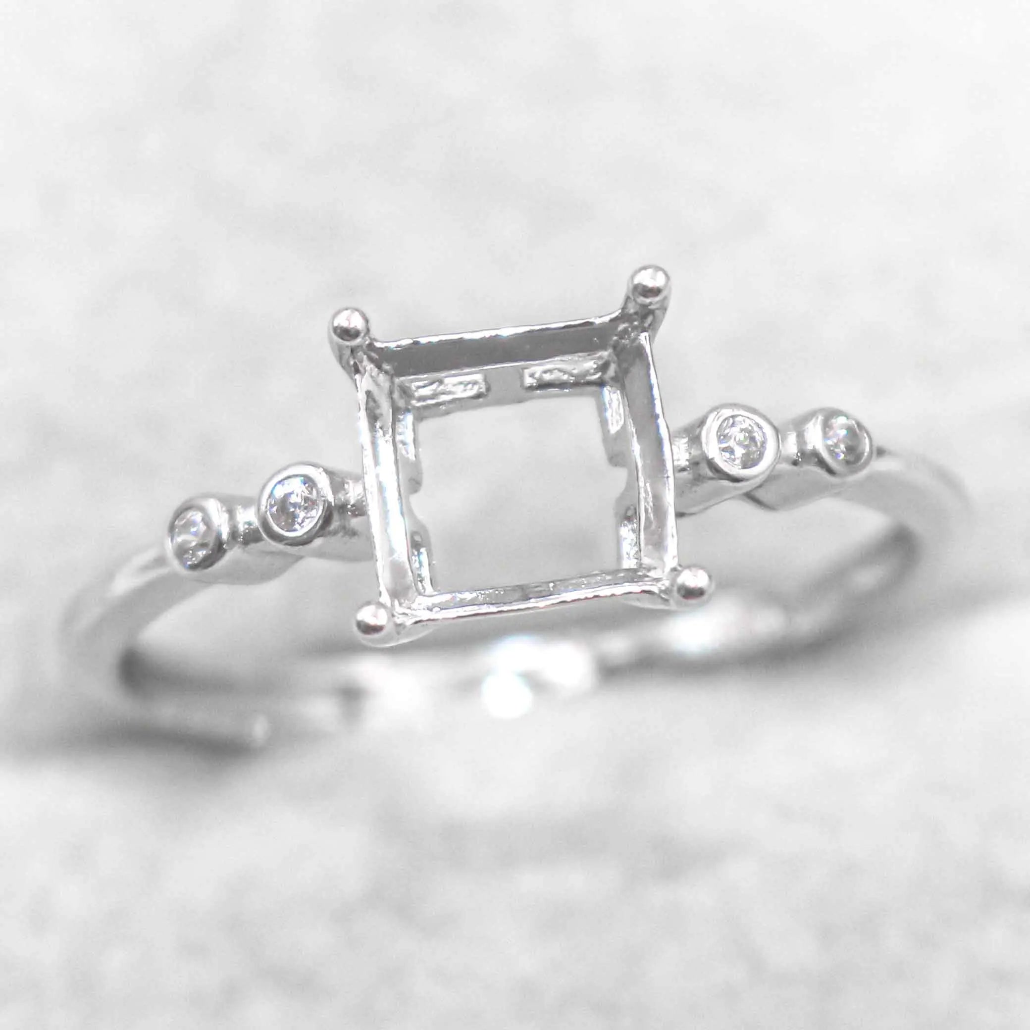 Sterling Silver 5*5/6*6/7*7/8*8mm Semi Mount Ring Empty Frame Blank Support Claws Set Base Without Center Stone DIY for Inlay