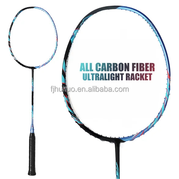 SUNROCK Lightweight 4U Carbon Fiber Defensive Type Badminton Racket with 0.70mm Strings and Slightly Soft PU Grip for Training