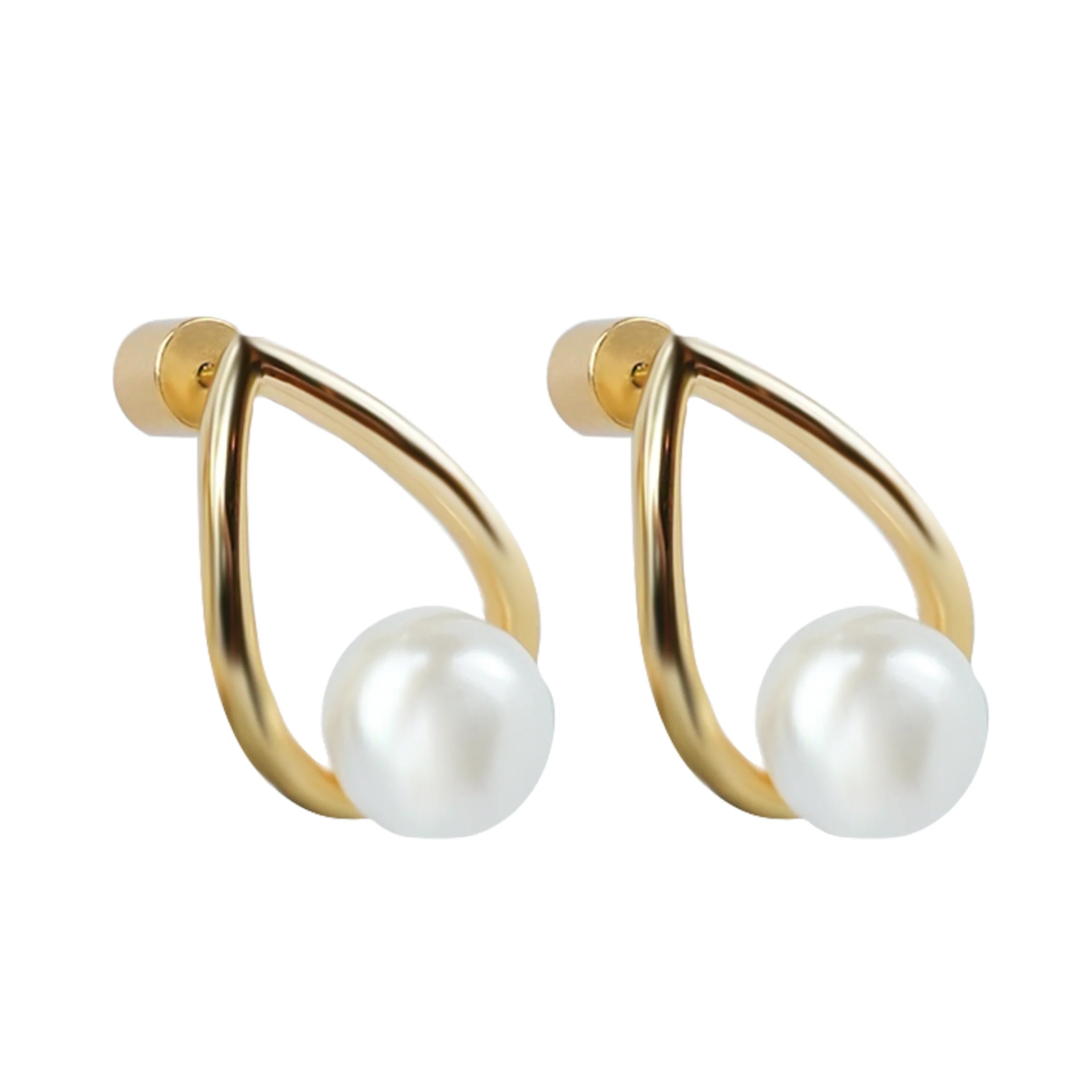 Elegant Trendy Real Gold Plated Brass Water Drop Pearl Stud Earrings Unisex Religious Princess Cut Women's Anniversaries