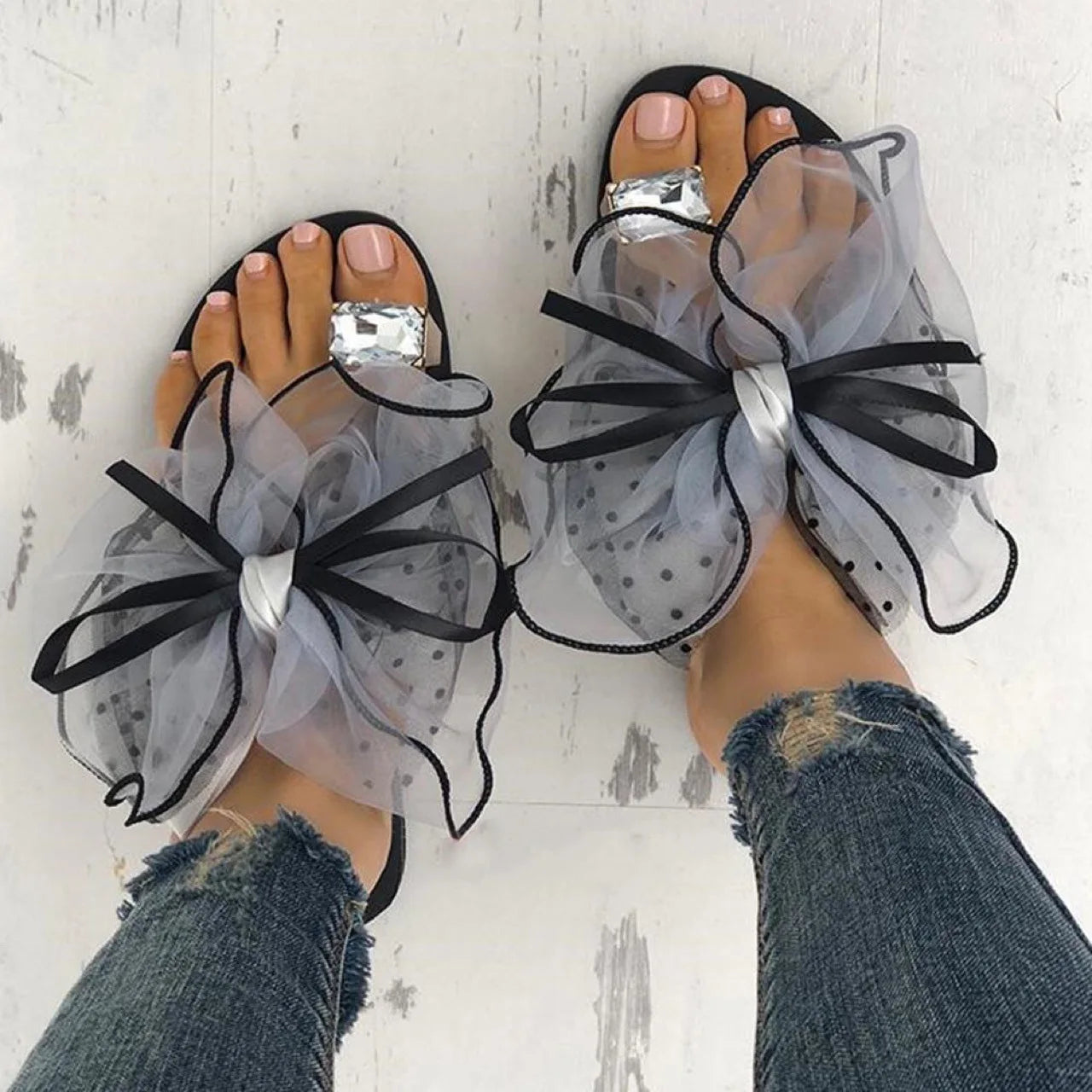 Latest Wholesale 2024 Bow Design Women's Flat Slippers 3 Color Flip Flop Sandal Shoes