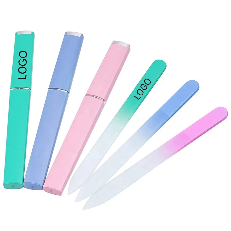 Professional Custom Logo Nail File Double-Sided Glass Nail File with Case  Nail Art Sanding Polishing Manicure Tools
