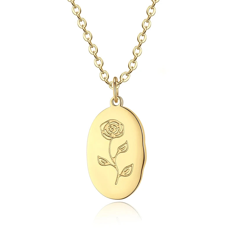 Wholesale 18K Gold Plated Stainless Steel Rose Flower Pendant Necklace - Minimalist Fashion Jewelry for Women