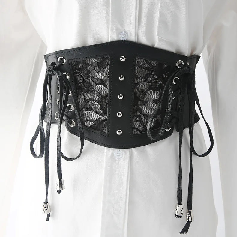 Lace Wide Elastic Stretch Belt Lace-up Cinch Elasticity Waist Belt Retro Costume Accessories Belt