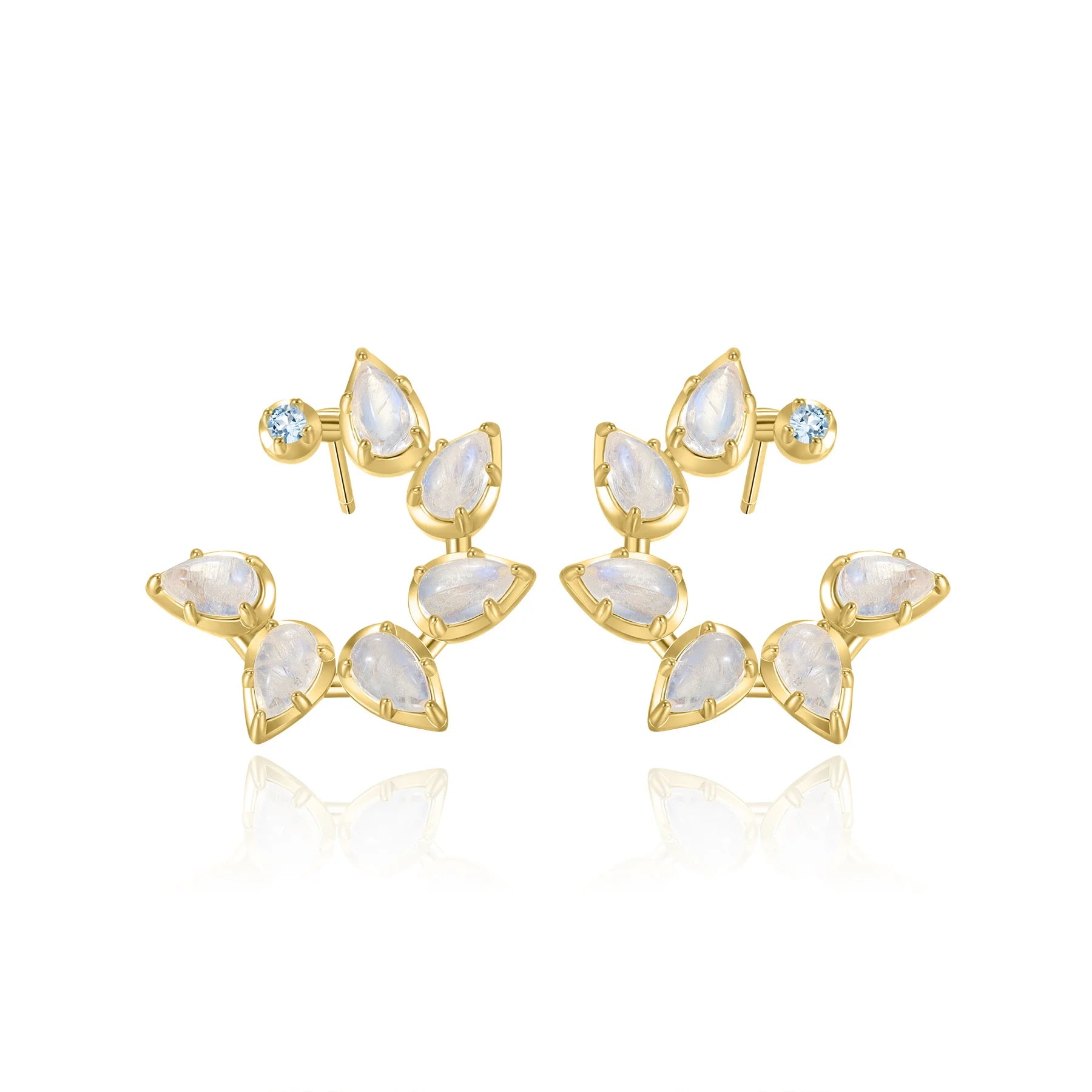 Abiding New Design Prong Set S925 Silver Pear Cut 3x5mm Olive Leaf Wreath Natural Milky Blue Moonstone Stud Earrings