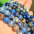 Wholesale Natural Semi Gemstone 4/6/8/10MM Blue Sea Sediment Jasper Beads 38cm Strand Jewelry DIY Bracelet Necklace Earrings MegaBDM