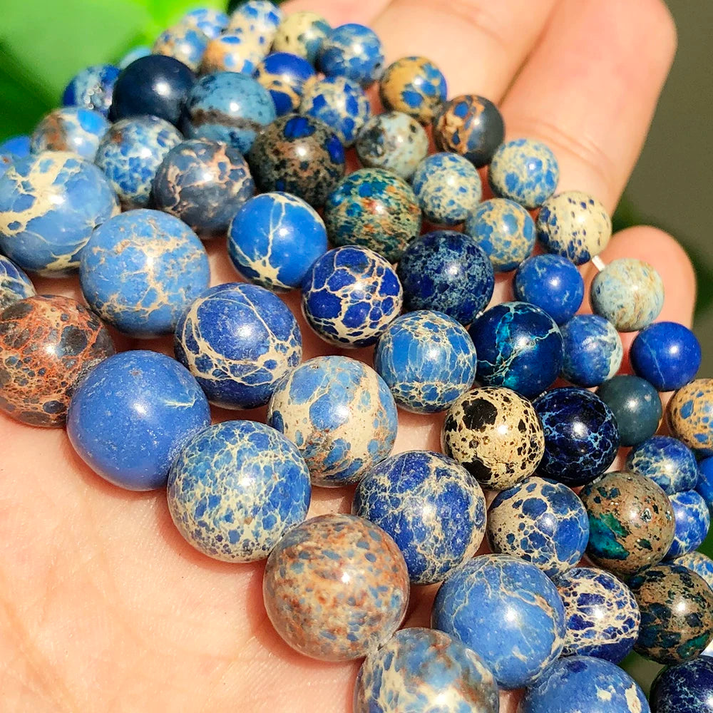 Wholesale Natural Semi Gemstone 4/6/8/10MM Blue Sea Sediment Jasper Beads 38cm Strand Jewelry DIY Bracelet Necklace Earrings MegaBDM