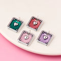 Hertiny 925 Sterling Silver Square Heart Enamel Charm Pendant for Jewelry Making Supplies 15.4*17mm