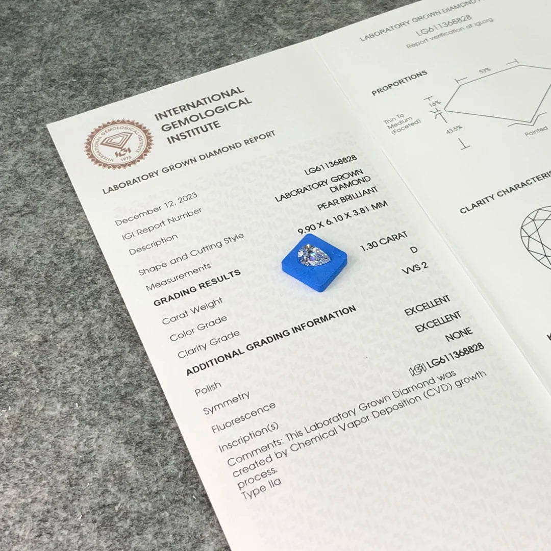 IGI  Certified 1.3ct  D VVS2 Wholesale Lab Created Diamond CVD Lab Grown Diamond