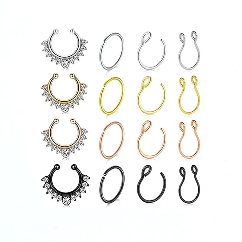 Stainless Steel None Piercing Nose Stud Nose Pin Piercing Jewelry Wholesale C Shape Fake Nose Rings Sets