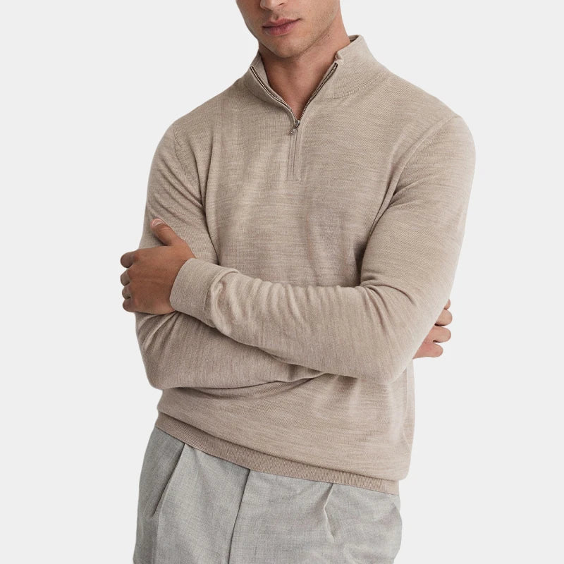 Custom Knit Spring Autumn Winter Merino Wool Anti-Wrinkle Funnel Neck Jumper Old Money Style for Knit Pullover Shirt Men