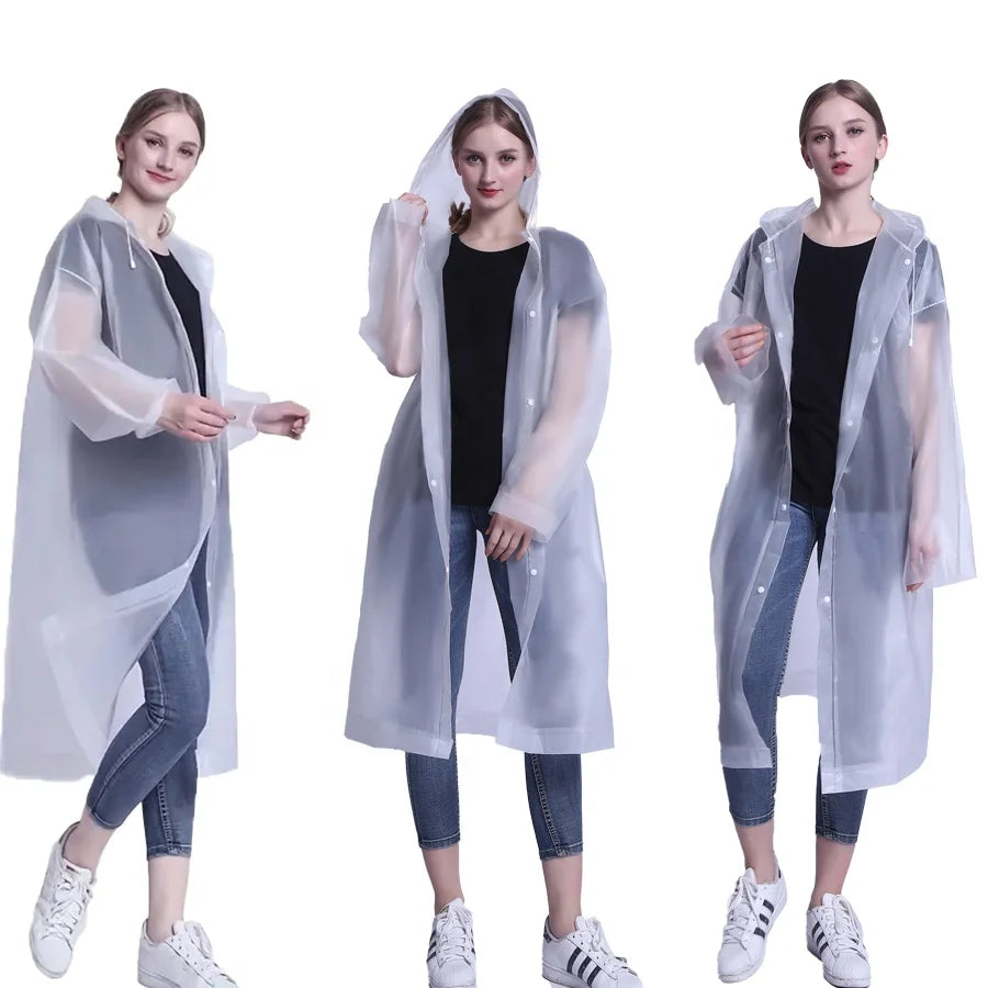 Custom Logo Outdoor Reusable Waterproof Portable Rainwear Transparent Raincoat Eva Rain Poncho Rain Coat Raincoats for Travel