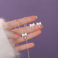 Fashion New 925 Sterling Silver Frosted Bowknot Flower Shape Necklaces Earrings for Girl Wedding Jewelry