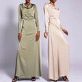 Modest Ethnic Islamic Clothing Ramadan Robe Zipper Sleeve Maxi Dress Tie Back Satin Slip Inner Abaya