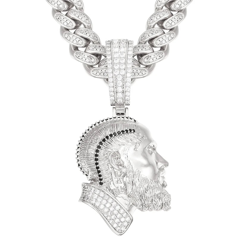 Emer 2021 Hip Hop Nipsey Hussle Head Pendant 18K Gold Plated Chain Necklace High Quality CZ Stone Jewelry