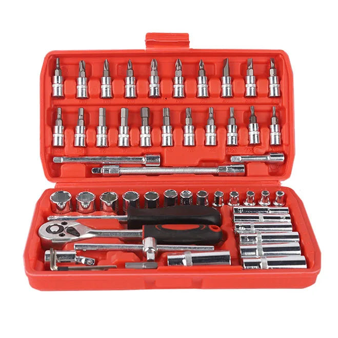 53pcs Professional Hand Mechanic Socket Wrench Tool Set Manual Ratchet Wrench Home Repair Tool Kits for Motorcycles and Bicycles