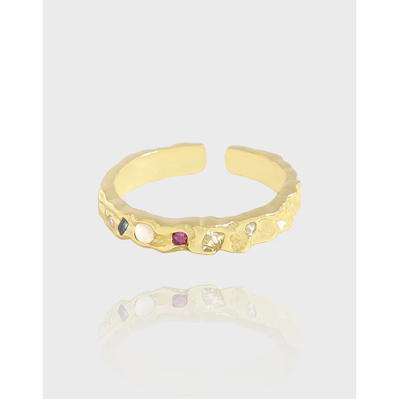 18K Gold Plated 925 Sterling Silver Geometric Fire Opal Wedding Rings for Girls Fine Jewelry