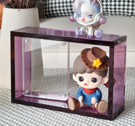 Rotating Acrylic Blind Box Organizer and Display Stand with Colorful Frame for Figure Display